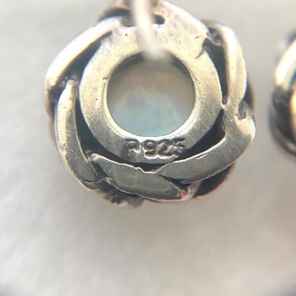 Sterling Silver 925 Round Floral Moonstone Drop Dangle Earrings - Picture 9 of 16